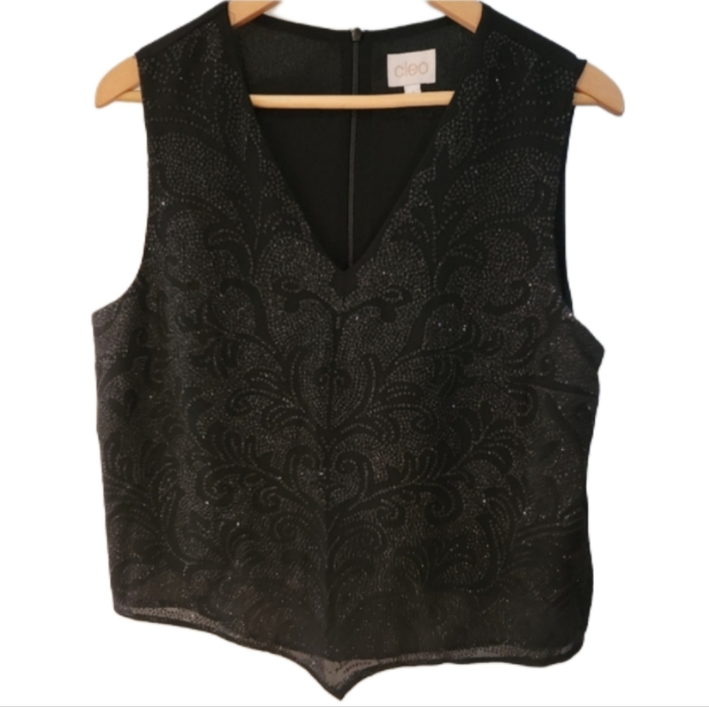 Cleo‎ 14 Black Vintage V'd Sparkle Tank Top